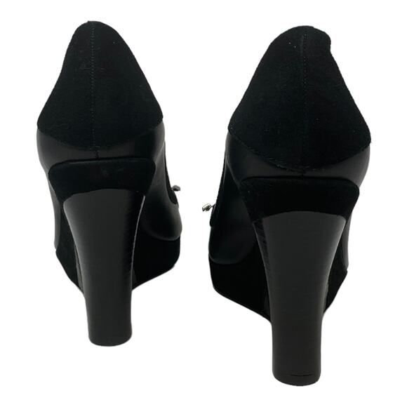 Karen Millen Black Leather Peep Toes Wedge Shoes size 39 - 8 - Picture 5 of 11